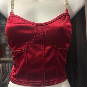 #07 SHEIN Red Satin Camisole with Gold Straps
